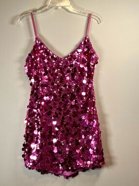 NWT HAUSEN Pink Sequins & Paillettes Mini Chiara Dress Adjustable Straps Size M